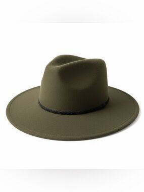 Olive Felt Fedora Hat with Braided Band